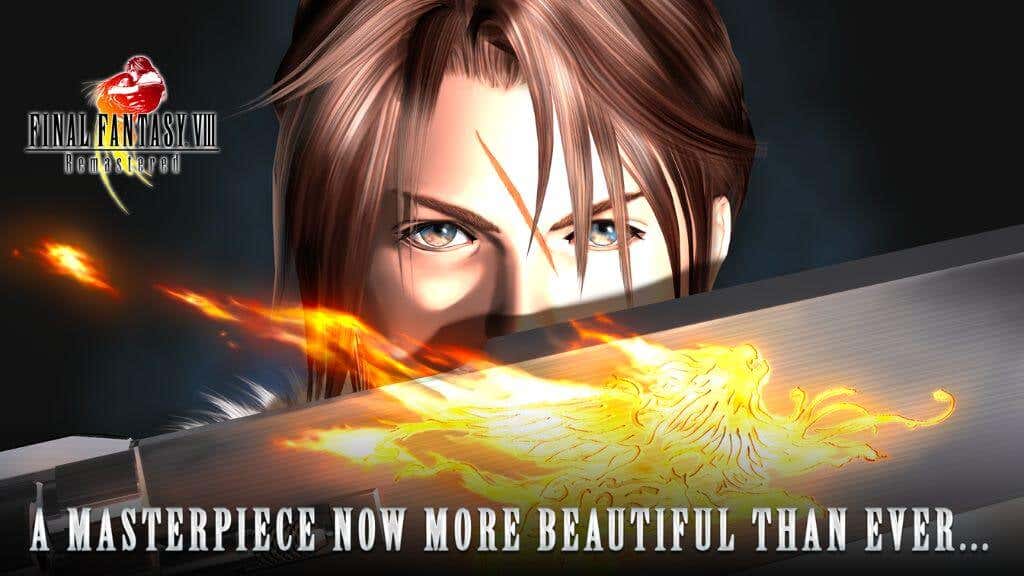 20-best-offline-mobile-games-for-android-18-compressed - Online Tech Tips A promotional image for Final Fantasy 8 Remastered showing a character looking ahead with a sword obscuring his face. - 20-best-offline-mobile-games-for-android-18-compressed
