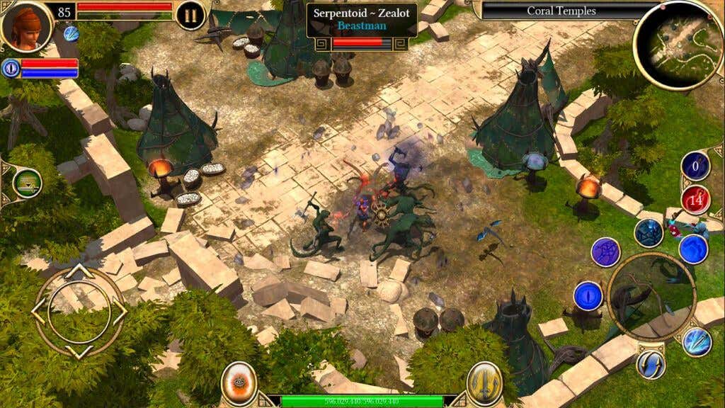 20-best-offline-mobile-games-for-android-20-compressed - Online Tech Tips A screenshot from Titan Quest, showing a top-down view of a Greek warrior battling monsters. - 20-best-offline-mobile-games-for-android-20-compressed