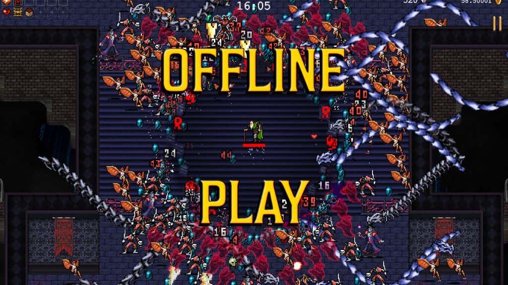 20-best-offline-mobile-games-for-android-5-compressed - Online Tech Tips A scene from Vampire survivor. Pixel art monsters swarm the hero at the center of the screen. - 20-best-offline-mobile-games-for-android-5-compressed