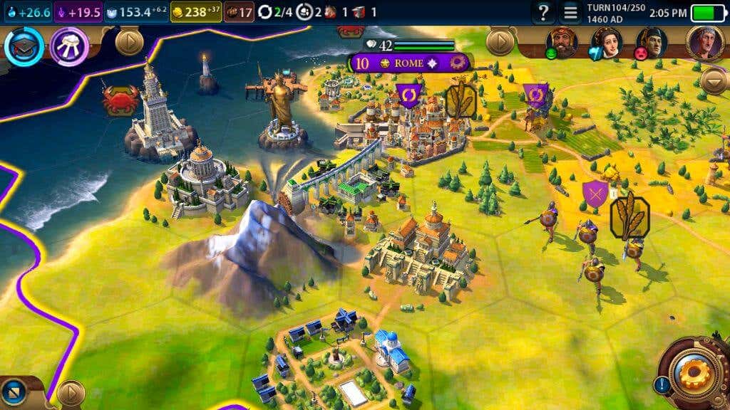 20-best-offline-mobile-games-for-android-7-compressed - Online Tech Tips A screenshot of the game Civilization VI, showing the hexagonal map and structures. - 20-best-offline-mobile-games-for-android-7-compressed
