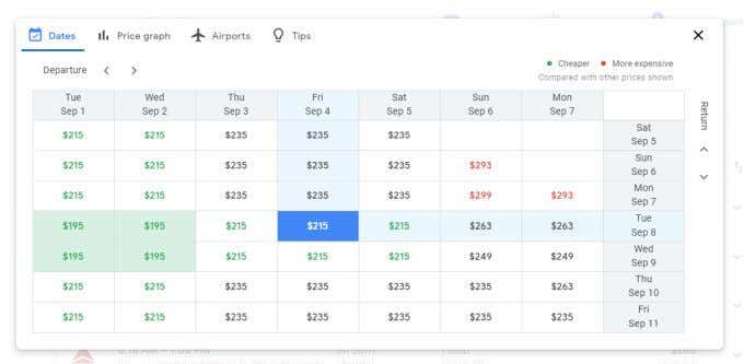 date-grid - Online Tech Tips Browsing Google Flights Results image 2 - date-grid