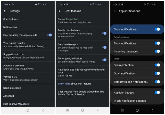 Google Messages Setting Menus image - google-messenger-settings