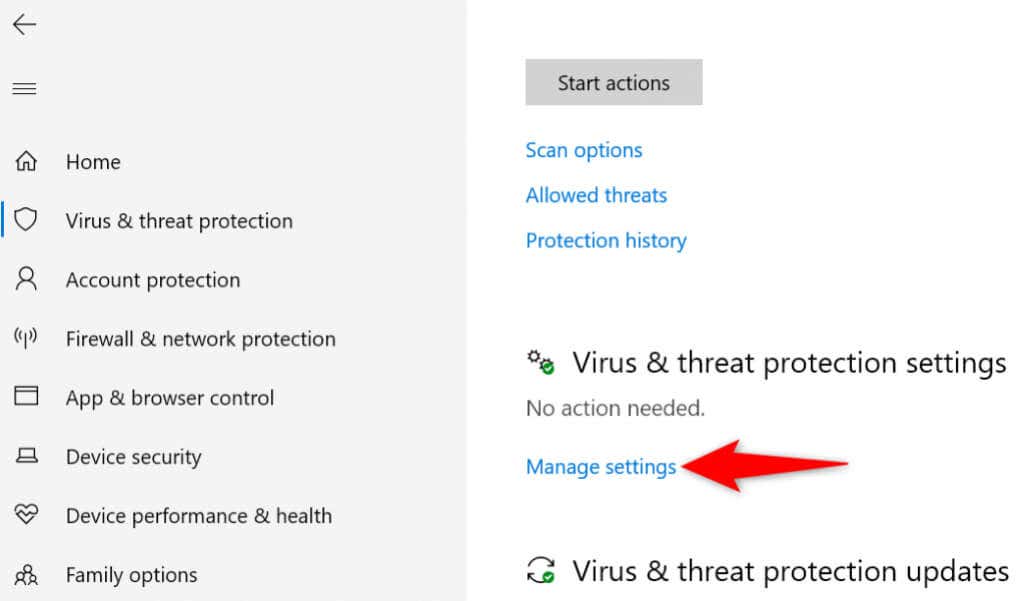how-to-fix-the-this-site-cant-be-reached-error-in-google-chrome-5-compressed - Online Tech Tips The "Manage settings" option highlighted under Virus & threat protection settings. - how-to-fix-the-this-site-cant-be-reached-error-in-google-chrome-5-compressed