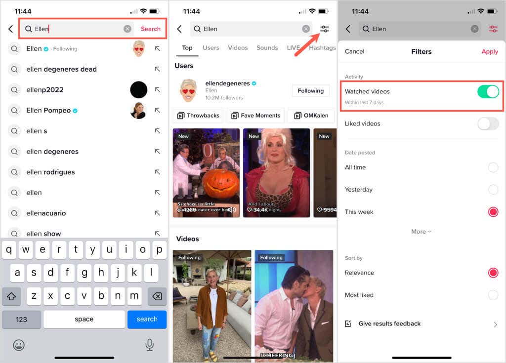 tiktok-watch-history-how-to-see-videos-youve-watched-5-compressed - Online Tech Tips Use the TikTok Search Filter image - tiktok-watch-history-how-to-see-videos-youve-watched-5-compressed