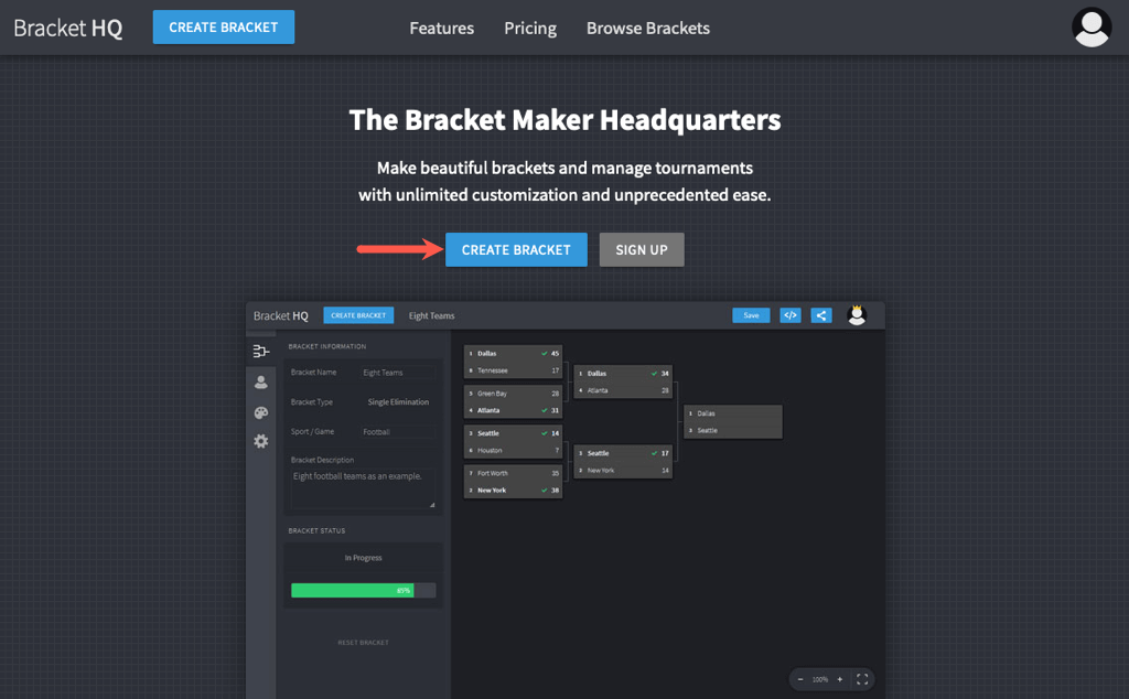 7-free-tournament-bracket-generators-and-templates-7-compressed - Online Tech Tips Bracket HQ main page with the Create Bracket button - 7-free-tournament-bracket-generators-and-templates-7-compressed
