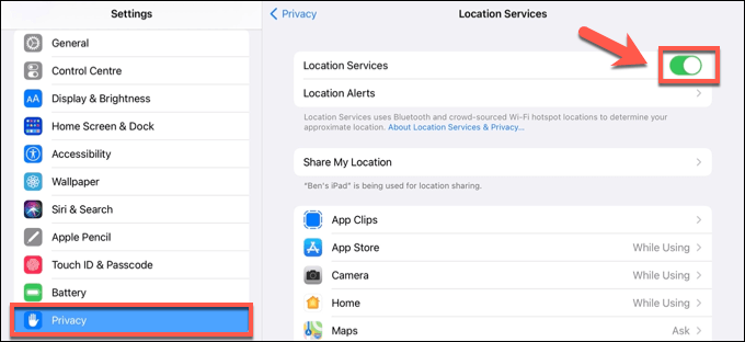 Enable Location Services on Your Device image 2 - 7-iPad-Enable-Location-Services