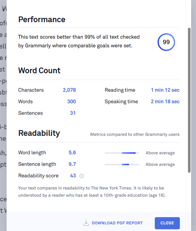 Vocabulary Checker & Proofreading Dashboard image - performance