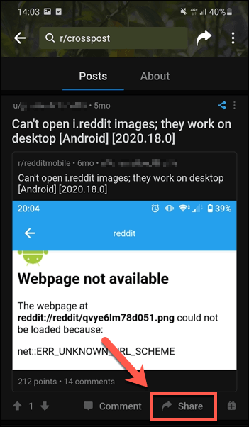 Reddit-Mobile-Post-Share-Button - Online Tech Tips How to Crosspost on Reddit in the Mobile App image 2 - Reddit-Mobile-Post-Share-Button