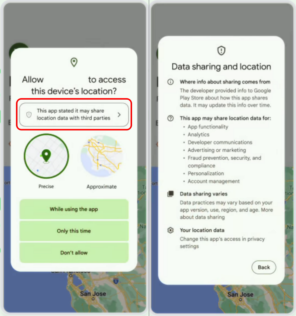 the-latest-version-of-android-14-location-sharing - Online Tech Tips "Data sharing and location" information card in Android 14 - the-latest-version-of-android-14-location-sharing
