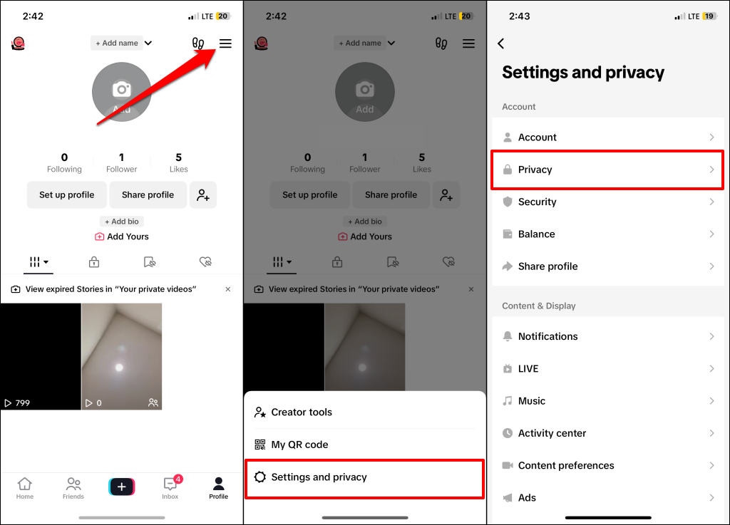 turn-on-profile-view-history-tiktok - Online Tech Tips TikTok Settings and privacy page - turn-on-profile-view-history-tiktok